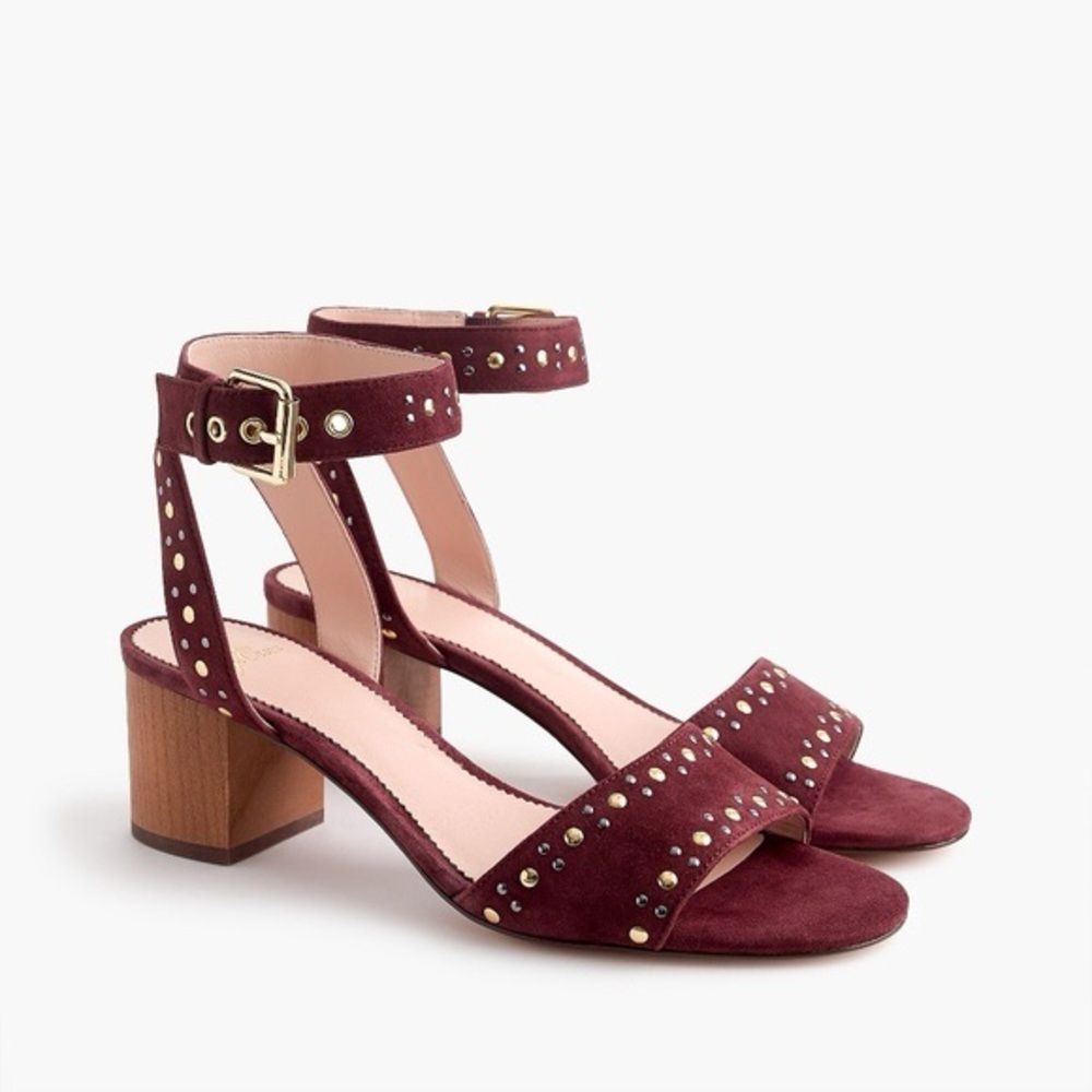 J.CREW Studded Penny Sandal in Suede - Bright Ruby 6.5 NIB